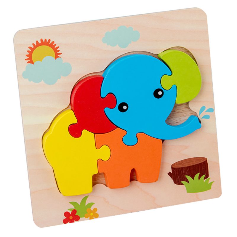 Puzzle en bois en relief de 5 pièces en forme d'éléphant