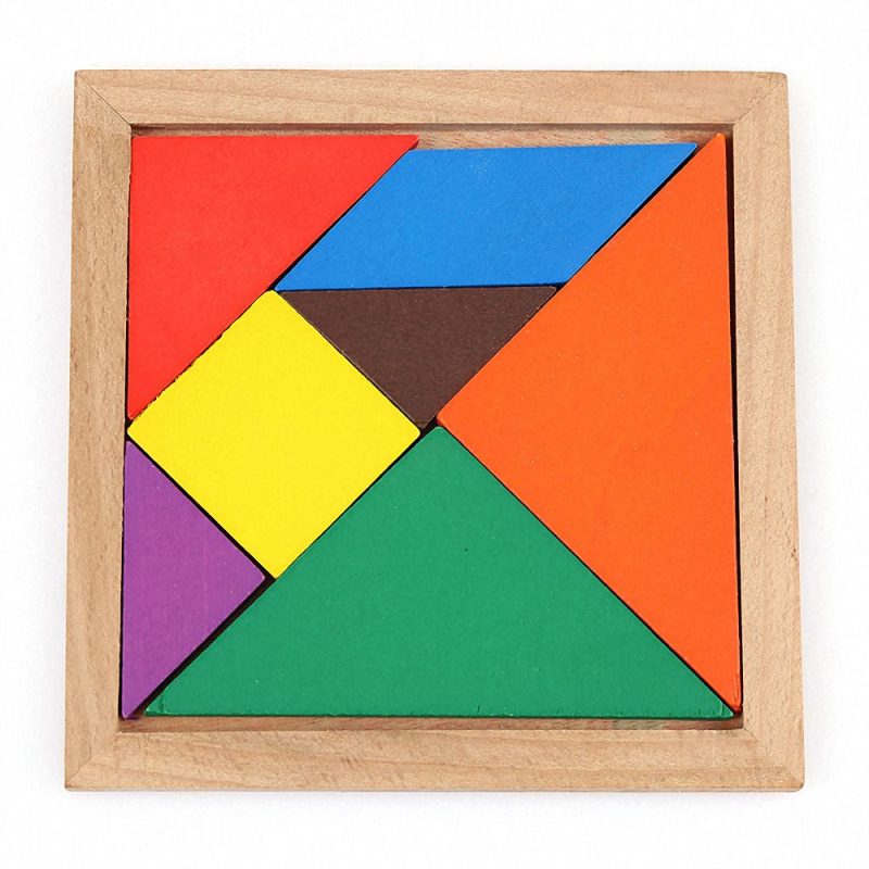 Puzzle carré en bois coloré (rouge, jaune, bleu, marron, orange, violet et vert)à 7 pièces pour enfants