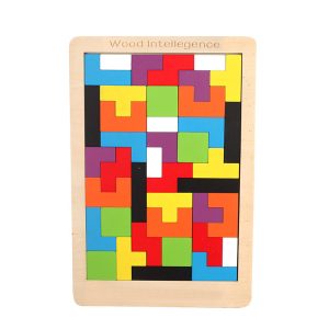 Puzzle en bois façon Tétris, 26 pièces, coloré