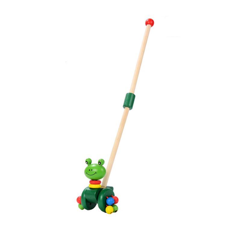 Chariot magique en bois, d'animaux colorés, avec une grenouille et une longue tige pour aider les enfants à marcher