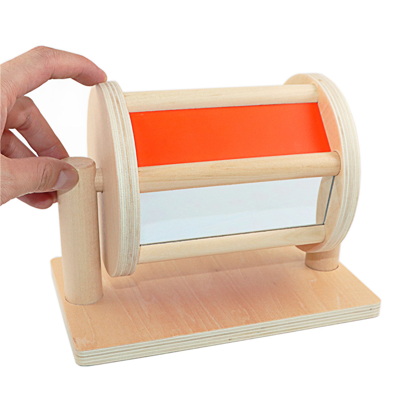 Tambour rotatif sensoriel en bois avec miroirs et multiples couleurs
