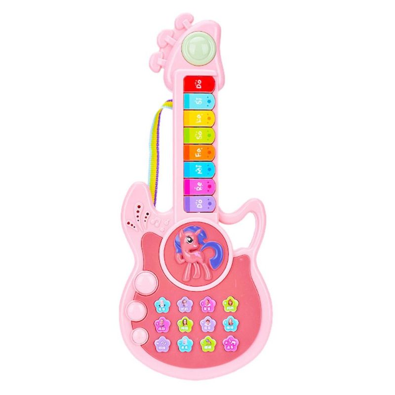 Instrument de musique, guitare électrique licorne rose, avec touche multicolore sur le manche