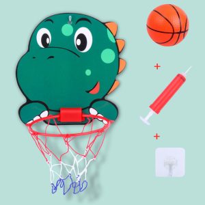 Jeu d'éveil, panier de basket en forme d'animaux, en forme de dinosaure fourni avec un ballon de basket orange, une pompe et un crochet