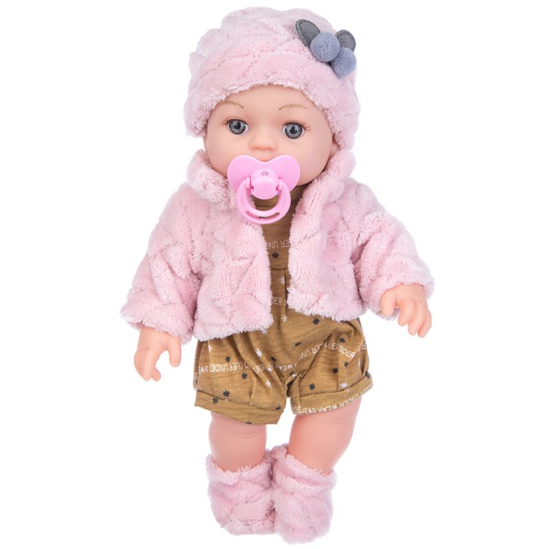 Jouet pour bébé fille, poupée reborn, avec un gilet, des chaussettes et un bonnet rose, et une tétine dans la bouche