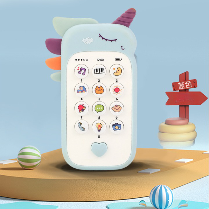 Jouet pour bébé, téléphone avec sons musicaux, en forme de licorne bleue et des touches dessus