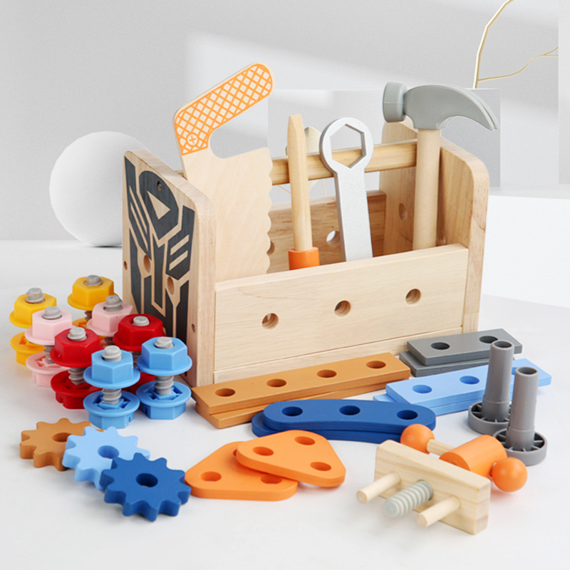 Boîte à outils de charpentier en bois pour enfants