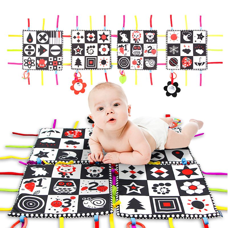 Tapis d'éveil bébé montessori à polymères noir et blanc