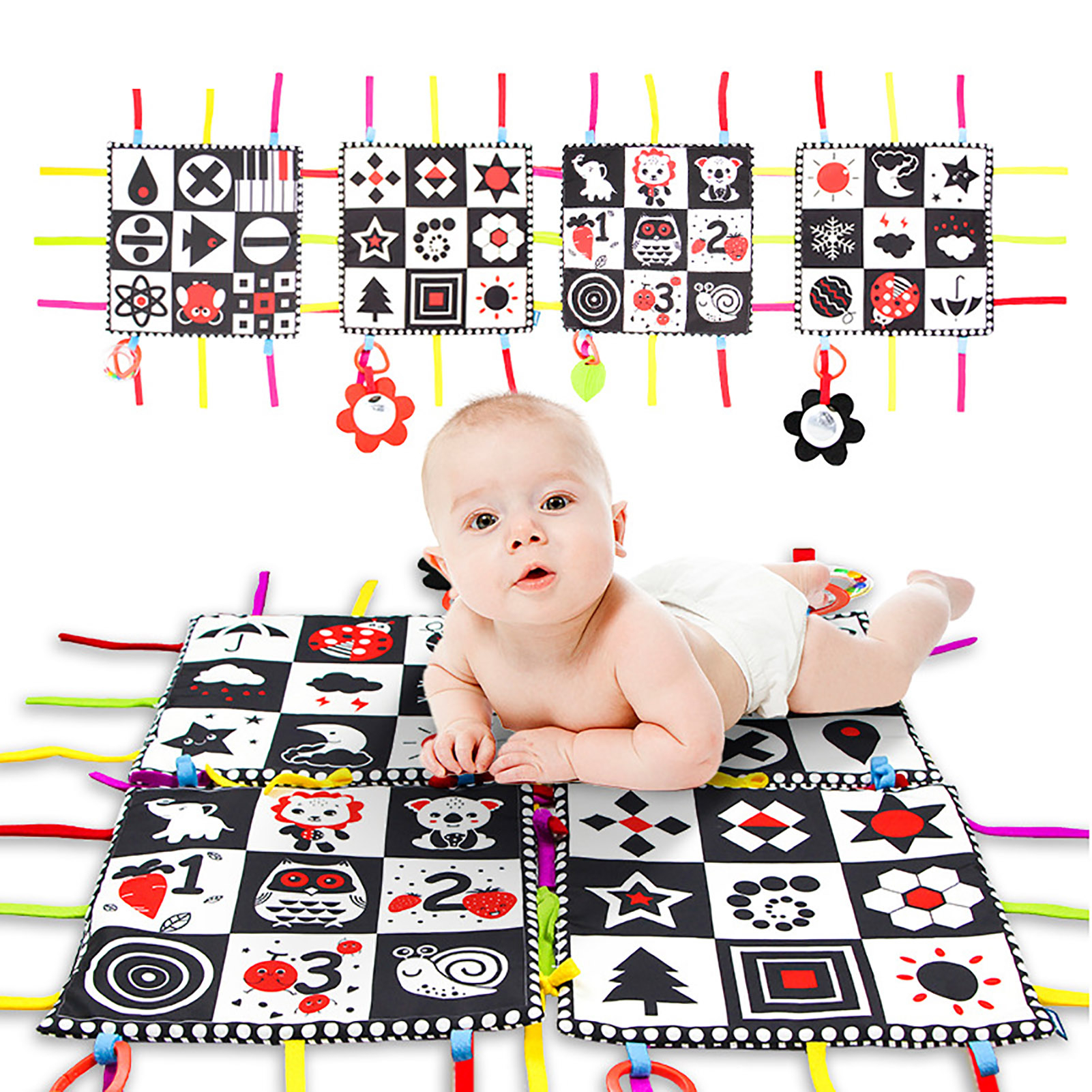 Tapis d'éveil bébé montessori à polymères noir et blanc - Un petit génie