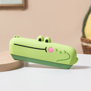 Instrument de musique style harmonica en silicone pour bébé en forme de crocodile vert