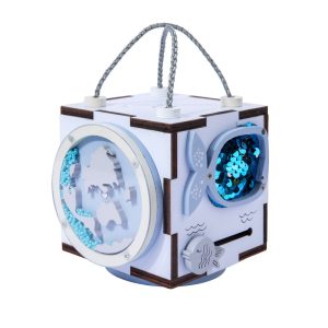 Cube d'activité sensoriel montessori pour enfants, de couleur bleu