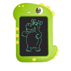 Ardoise magique en forme de dinosaure pour bébé, de couleur avec un écran noir, avec un animal dessiné dessus
