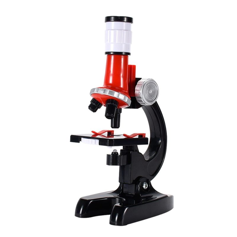 Mini microscope trinoculaire portable pour enfant, de couleur noir, rouge et blanc