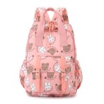 Sac à dos enfant rose à imprimé ourson et lapin, de face
