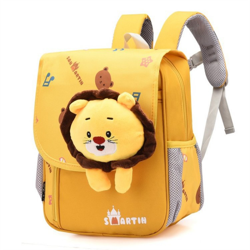 Sac à dos avec peluche lion, sac de couleur jaune pour enfant