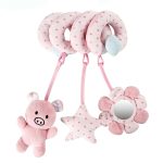 Spirale d'activité bébé avec un cochon rose en coton et polyester sur fond blanc