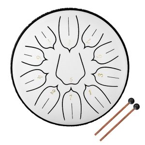 Drum tambour blanc en acier avec baguettes sur fond blanc