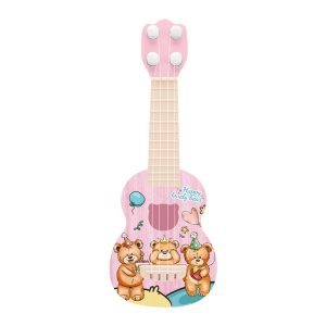 Guitare enfant rose avec imprimé d'oursons sur fond blanc