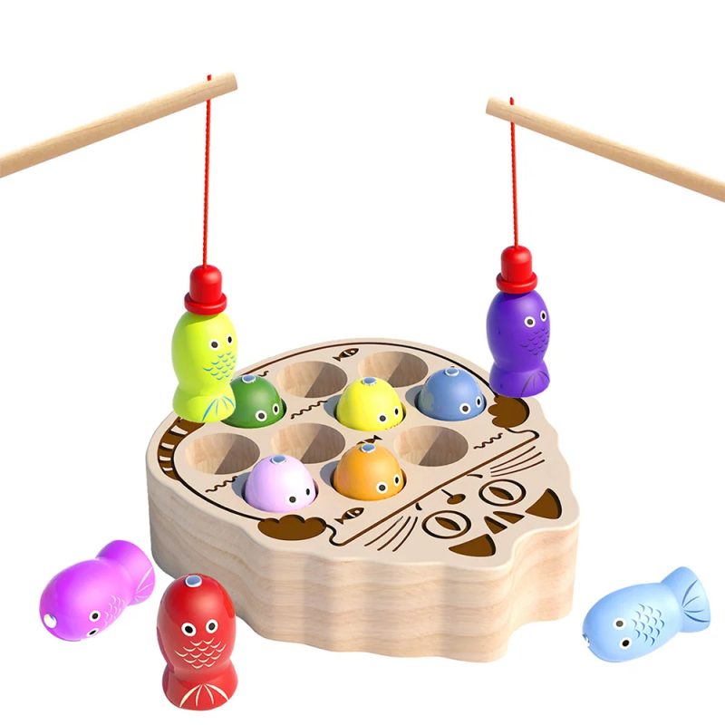 Jeu magnétique de pêche en forme de chat sur fond blanc