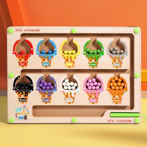 Jeu Montessori magnétique avec stylo à perles sur fond orange