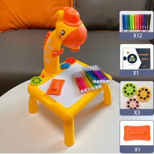 Tablette dessin enfant au design de girafe sur une table