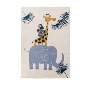 Tapis motricité rectangulaire avec animaux sur fond blanc