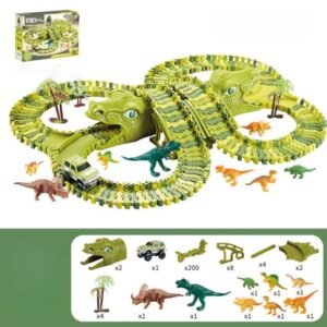 Circuit voiture dinosaures 200 pièces sur fond blanc