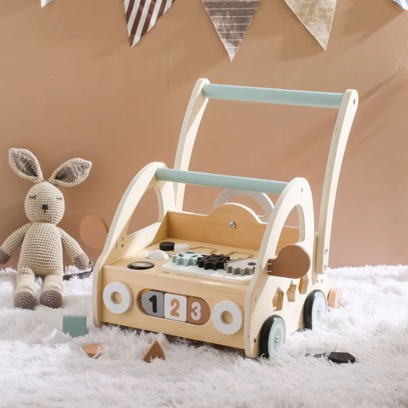 Chariot de marche en bois éducatif multifonctions